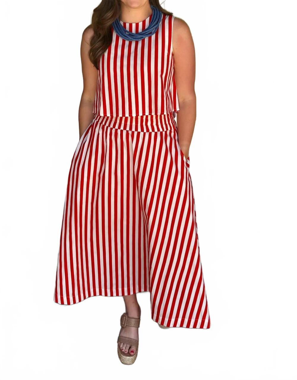 NEW LIVRO pavilion maxi skirt in red stripes